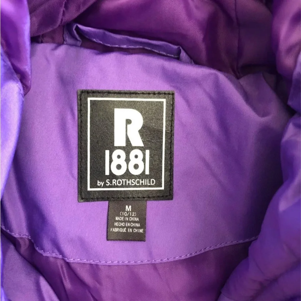 R1881 Quilt Puffer Hooded Purple Jacket with Scarf Kid Girls, size (M) 10/12 NWT